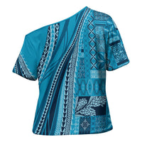 Pasifika Women's Day - Samoa Siapo Malu Tattoo Inspired Cross Shoulder Shirt Turquoise