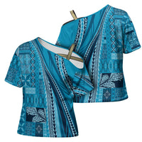 Pasifika Women's Day - Samoa Siapo Malu Tattoo Inspired Cross Shoulder Shirt Turquoise
