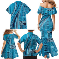 Pasifika Women's Day - Samoa Siapo Malu Tattoo Inspired Family Matching Mermaid Dress and Hawaiian Shirt Turquoise LT7 - Polynesian Pride