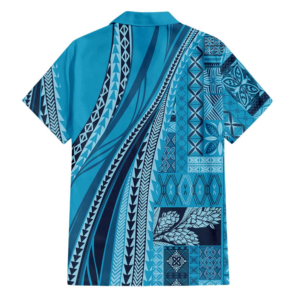 Pasifika Women's Day - Samoa Siapo Malu Tattoo Inspired Family Matching Off The Shoulder Long Sleeve Dress and Hawaiian Shirt Turquoise LT7 - Polynesian Pride
