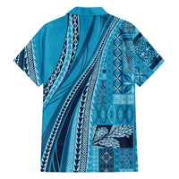 Pasifika Women's Day - Samoa Siapo Malu Tattoo Inspired Family Matching Off Shoulder Short Dress and Hawaiian Shirt Turquoise LT7 - Polynesian Pride