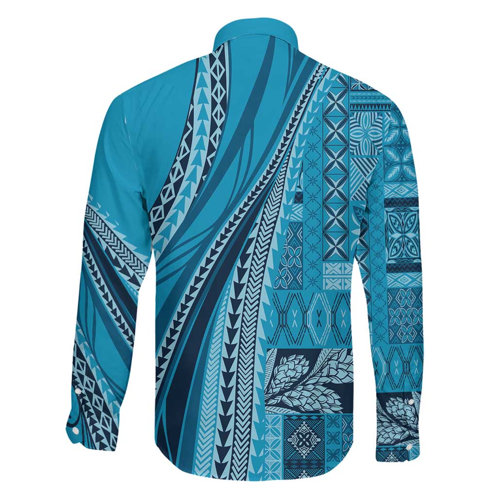 Pasifika Women's Day - Samoa Siapo Malu Tattoo Inspired Family Matching Summer Maxi Dress and Hawaiian Shirt Turquoise LT7 - Polynesian Pride