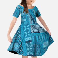 Pasifika Women's Day - Samoa Siapo Malu Tattoo Inspired Family Matching Tank Maxi Dress and Hawaiian Shirt Turquoise LT7 Daughter's Dress Turquoise - Polynesian Pride