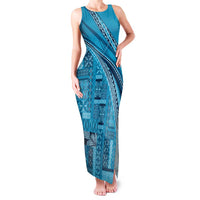 Pasifika Women's Day - Samoa Siapo Malu Tattoo Inspired Family Matching Tank Maxi Dress and Hawaiian Shirt Turquoise LT7 Mom's Dress Turquoise - Polynesian Pride