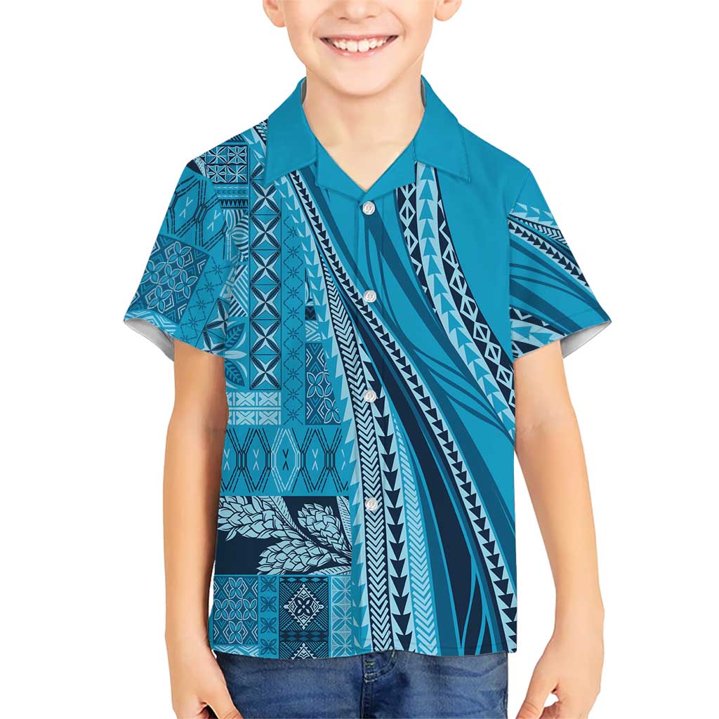 Pasifika Women's Day - Samoa Siapo Malu Tattoo Inspired Family Matching Tank Maxi Dress and Hawaiian Shirt Turquoise LT7 Son's Shirt Turquoise - Polynesian Pride