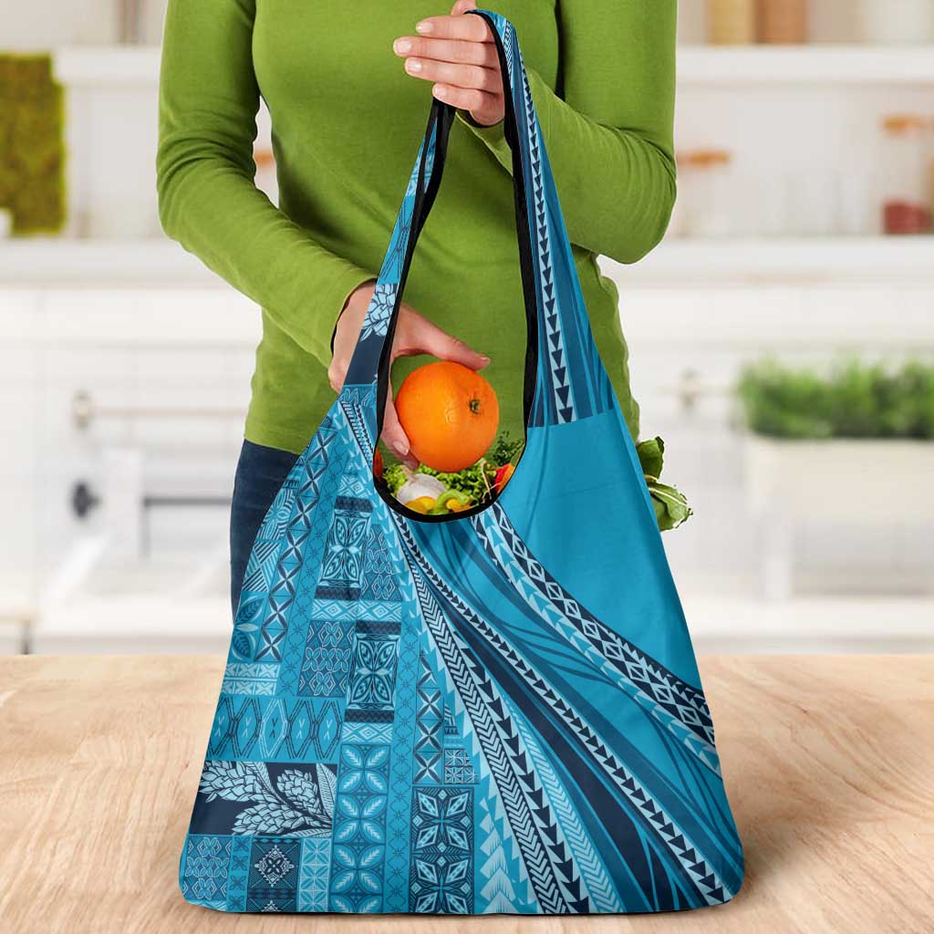 Pasifika Women's Day - Samoa Siapo Malu Tattoo Inspired Grocery Bag Turquoise