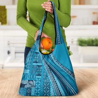 Pasifika Women's Day - Samoa Siapo Malu Tattoo Inspired Grocery Bag Turquoise