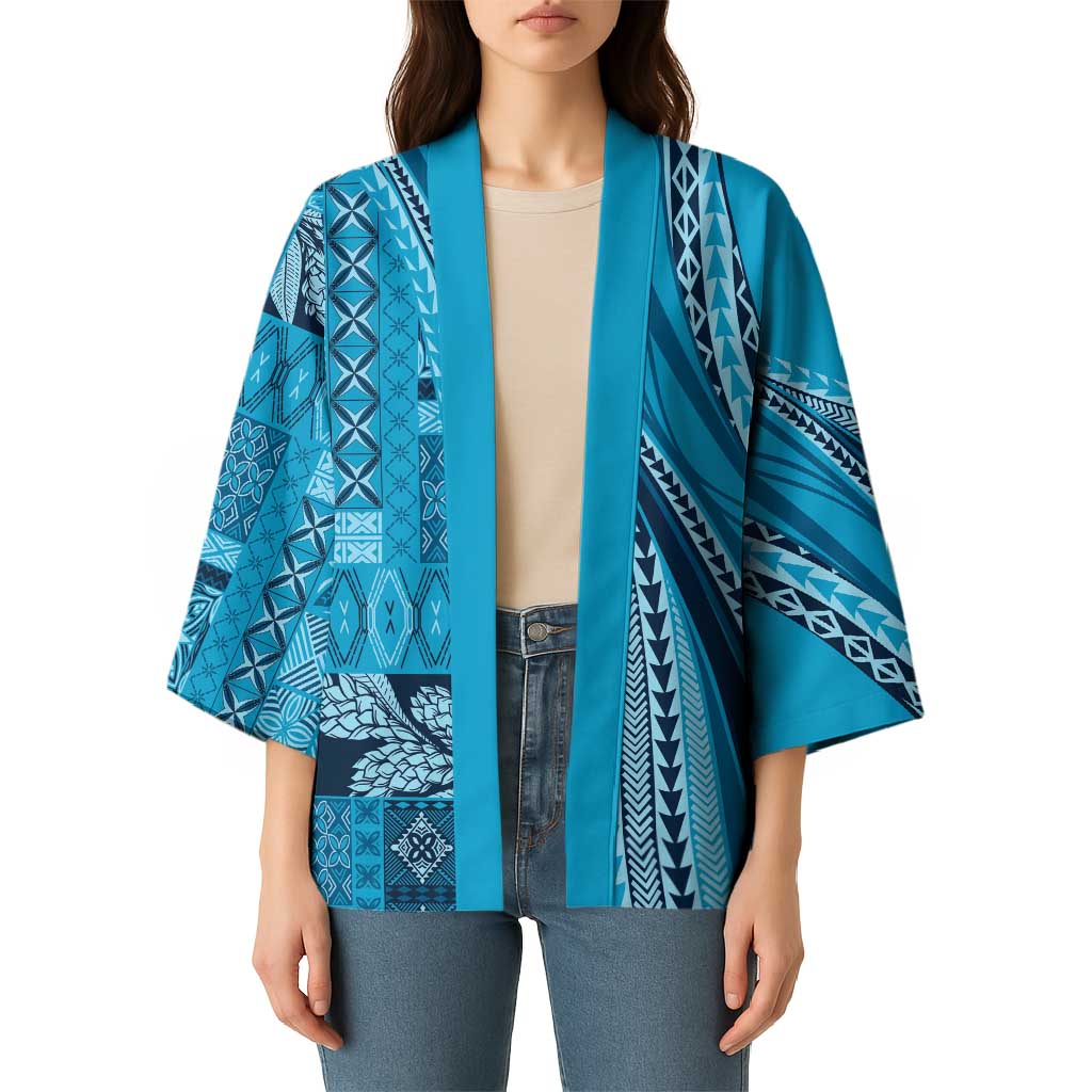 Pasifika Women's Day - Samoa Siapo Malu Tattoo Inspired Kimono Turquoise