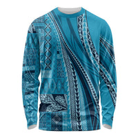 Pasifika Women's Day - Samoa Siapo Malu Tattoo Inspired Long Sleeve Shirt Turquoise