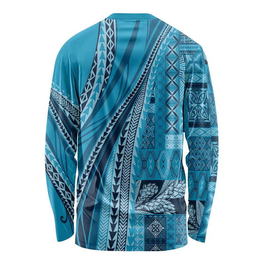 Pasifika Women's Day - Samoa Siapo Malu Tattoo Inspired Long Sleeve Shirt Turquoise