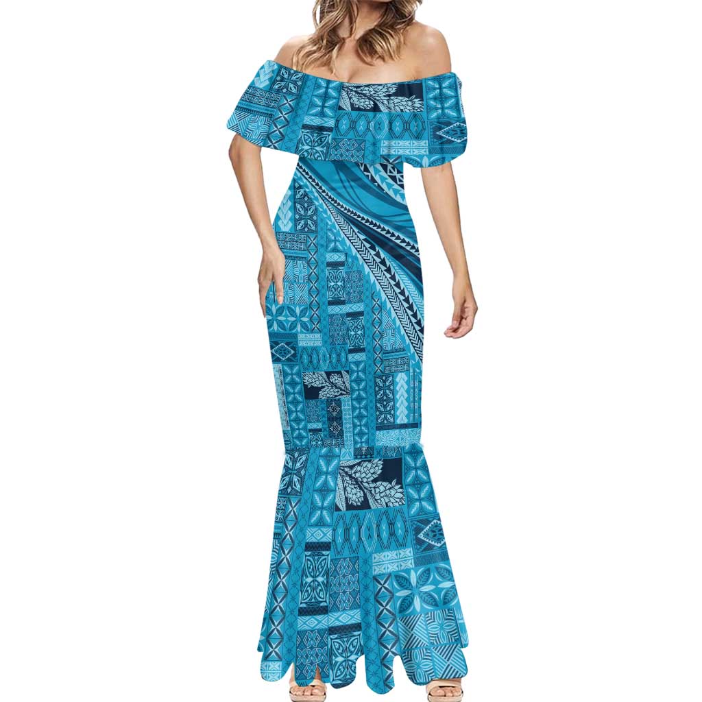 Pasifika Women's Day - Samoa Siapo Malu Tattoo Inspired Mermaid Dress Turquoise