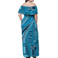 Pasifika Women's Day - Samoa Siapo Malu Tattoo Inspired Off Shoulder Maxi Dress Turquoise