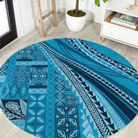Pasifika Women's Day - Samoa Siapo Malu Tattoo Inspired Round Carpet Turquoise