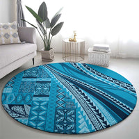 Pasifika Women's Day - Samoa Siapo Malu Tattoo Inspired Round Carpet Turquoise