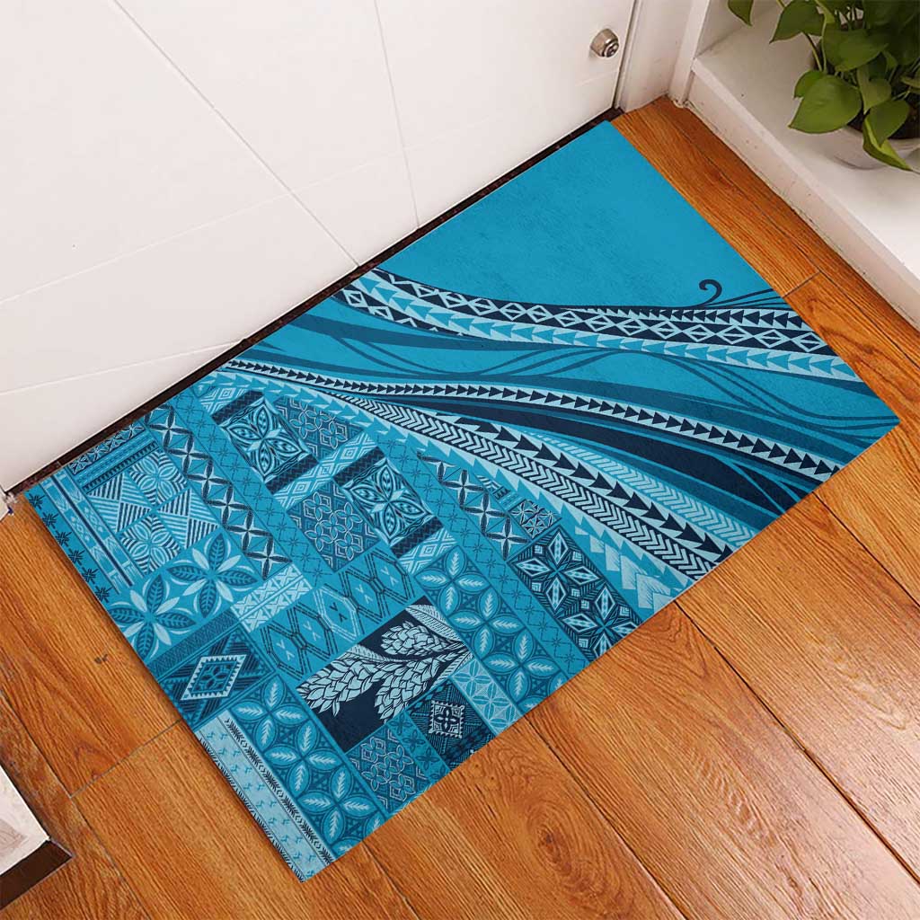Pasifika Women's Day - Samoa Siapo Malu Tattoo Inspired Rubber Doormat Turquoise