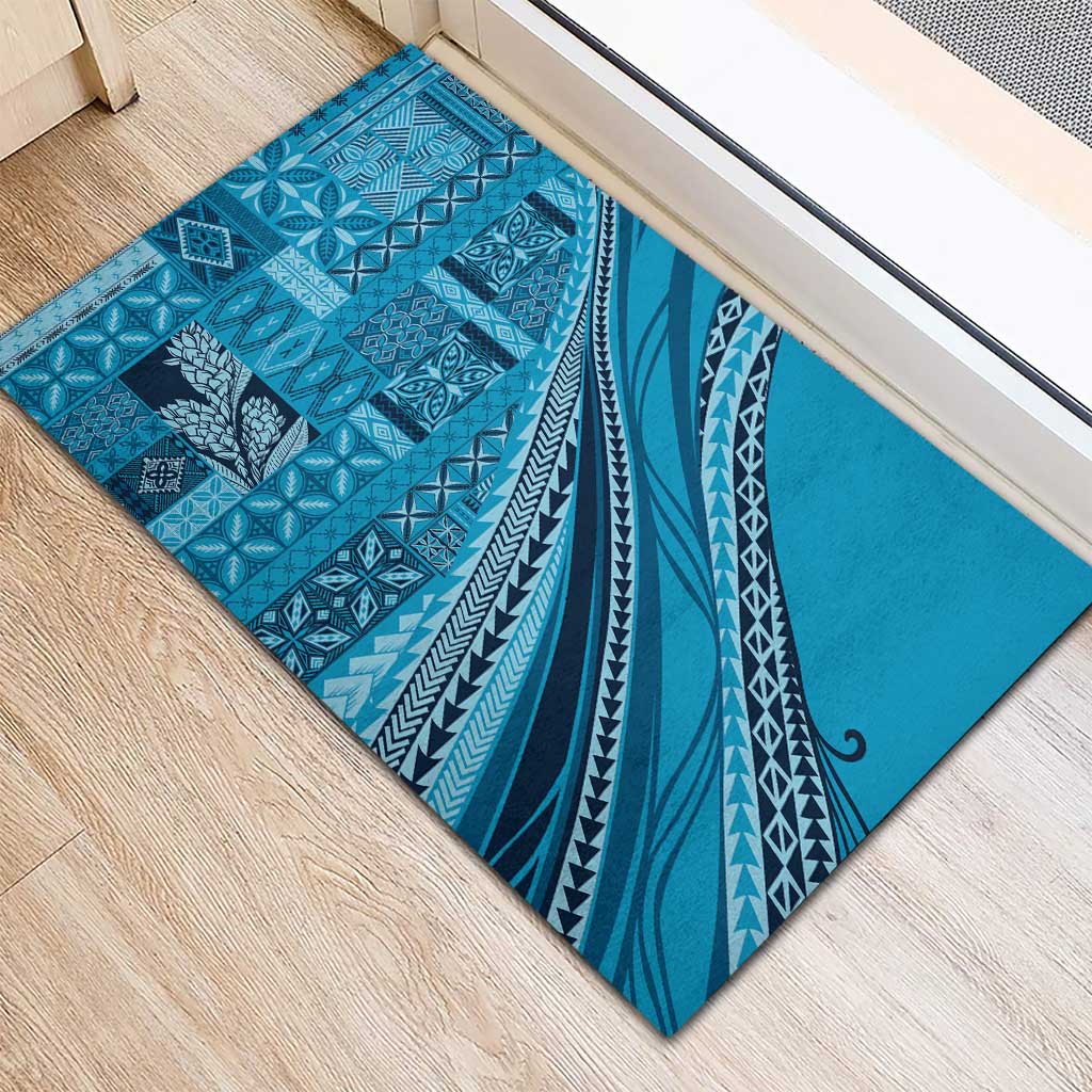 Pasifika Women's Day - Samoa Siapo Malu Tattoo Inspired Rubber Doormat Turquoise