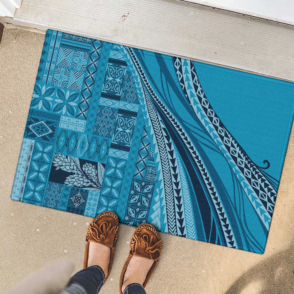 Pasifika Women's Day - Samoa Siapo Malu Tattoo Inspired Rubber Doormat Turquoise