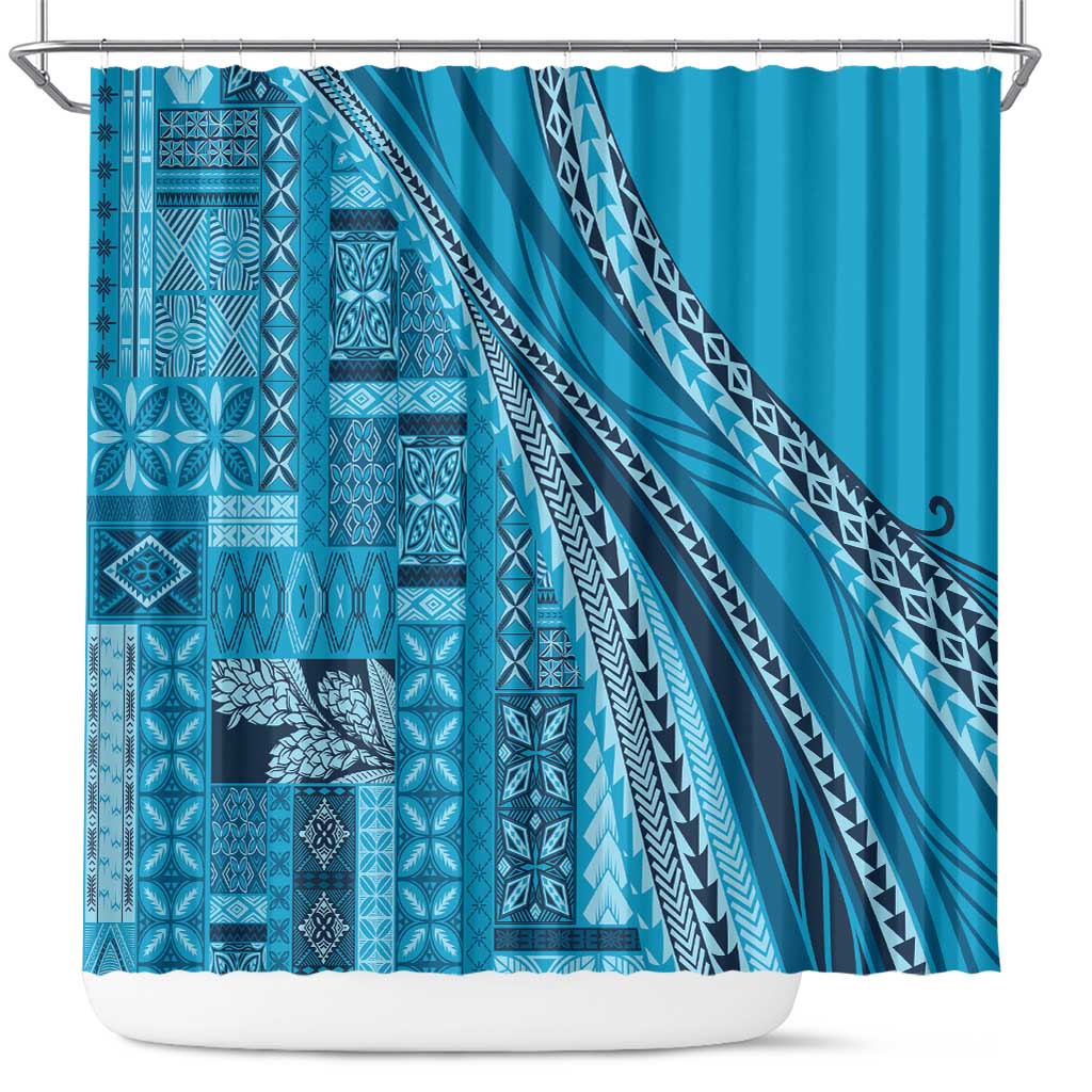 Pasifika Women's Day - Samoa Siapo Malu Tattoo Inspired Shower Curtain Turquoise