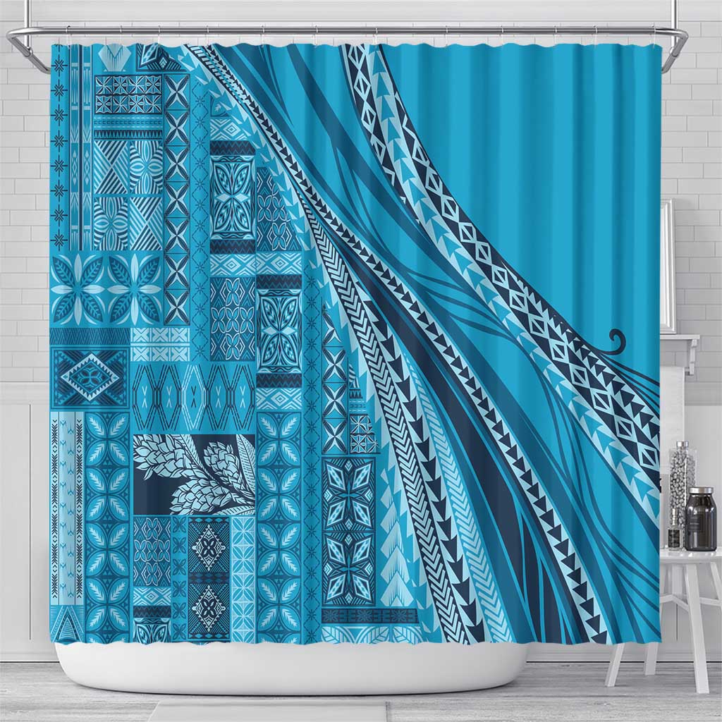 Pasifika Women's Day - Samoa Siapo Malu Tattoo Inspired Shower Curtain Turquoise