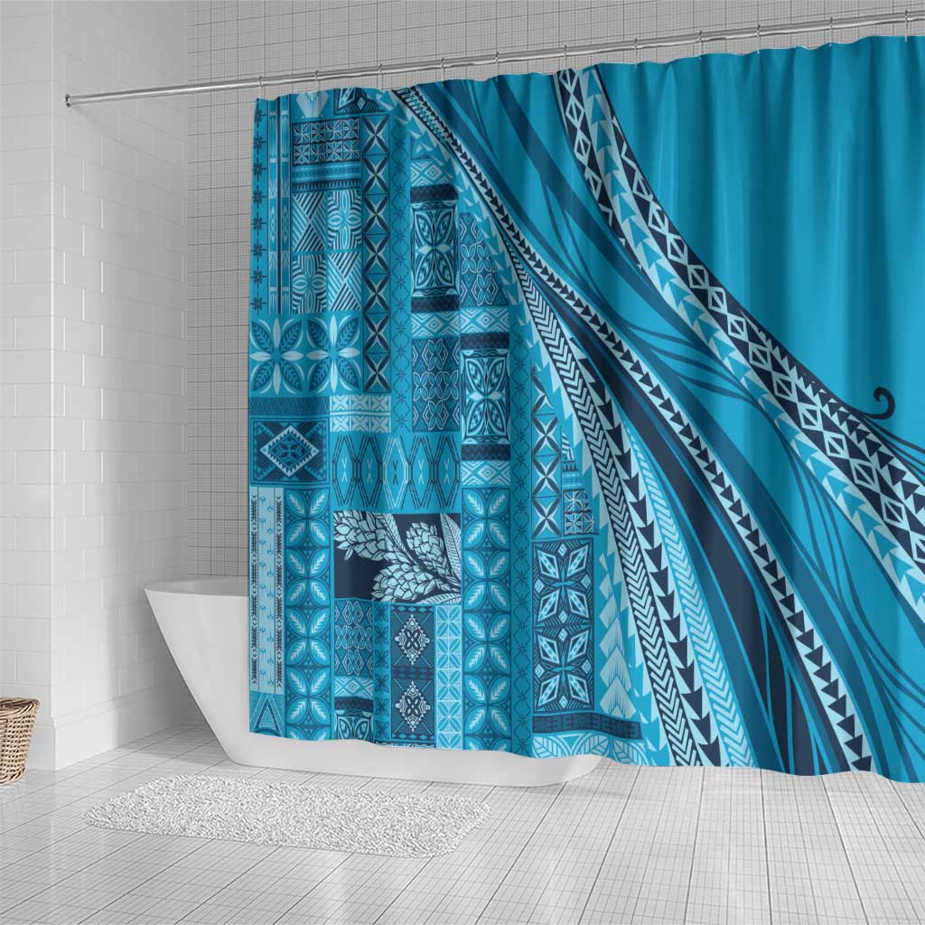 Pasifika Women's Day - Samoa Siapo Malu Tattoo Inspired Shower Curtain Turquoise