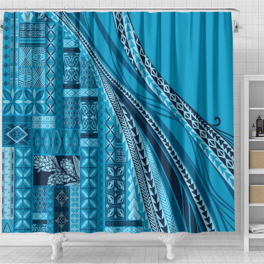 Pasifika Women's Day - Samoa Siapo Malu Tattoo Inspired Shower Curtain Turquoise