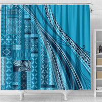 Pasifika Women's Day - Samoa Siapo Malu Tattoo Inspired Shower Curtain Turquoise
