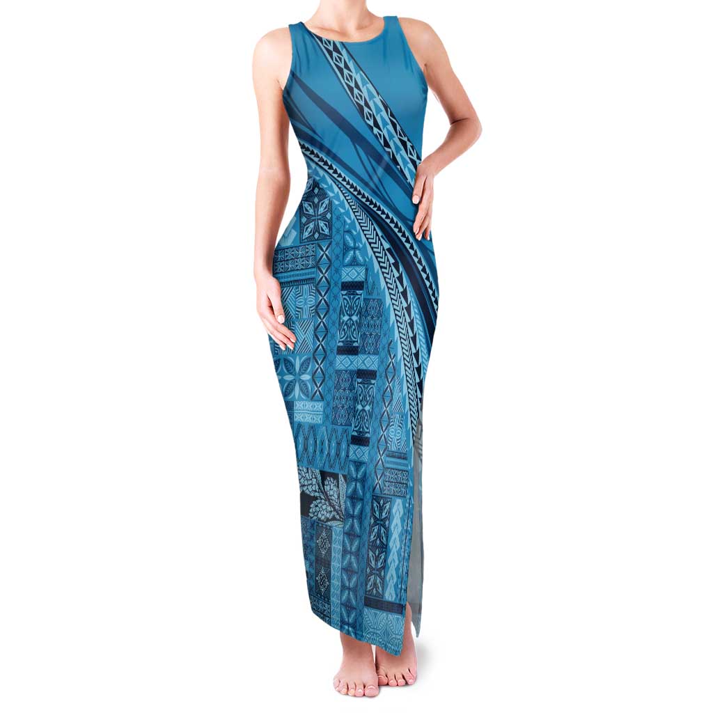 Pasifika Women's Day - Samoa Siapo Malu Tattoo Inspired Tank Maxi Dress Turquoise