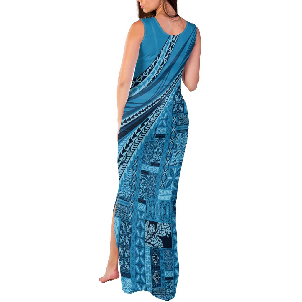 Pasifika Women's Day - Samoa Siapo Malu Tattoo Inspired Tank Maxi Dress Turquoise