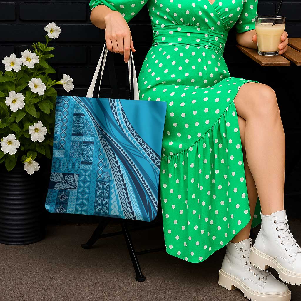 Pasifika Women's Day - Samoa Siapo Malu Tattoo Inspired Tote Bag Turquoise