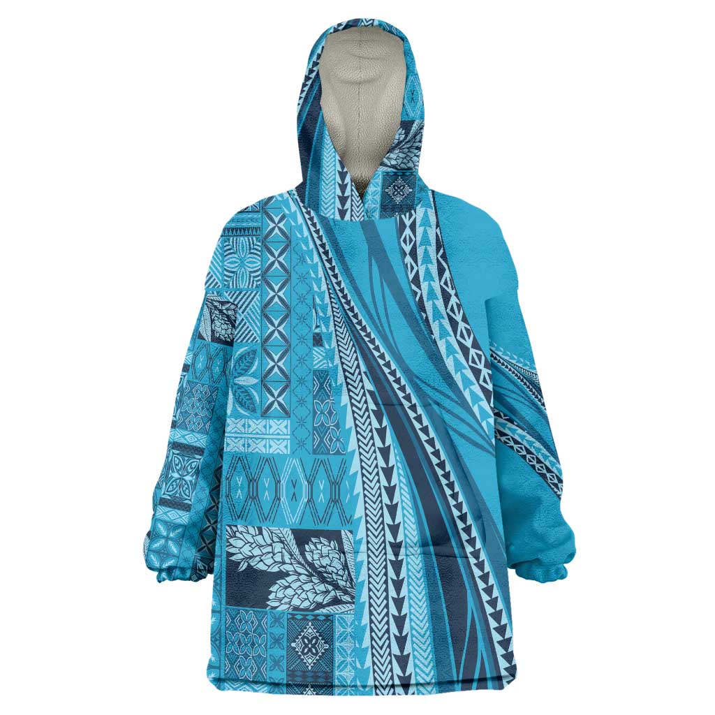 Pasifika Women's Day - Samoa Siapo Malu Tattoo Inspired Wearable Blanket Hoodie Turquoise