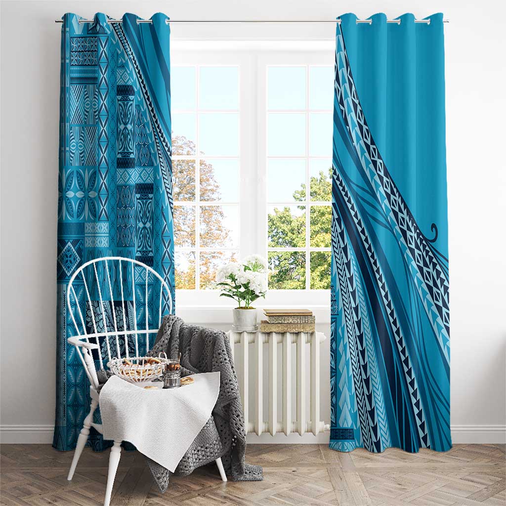 Pasifika Women's Day - Samoa Siapo Malu Tattoo Inspired Window Curtain Turquoise