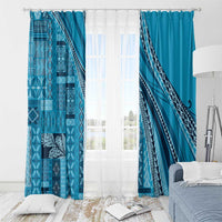 Pasifika Women's Day - Samoa Siapo Malu Tattoo Inspired Window Curtain Turquoise
