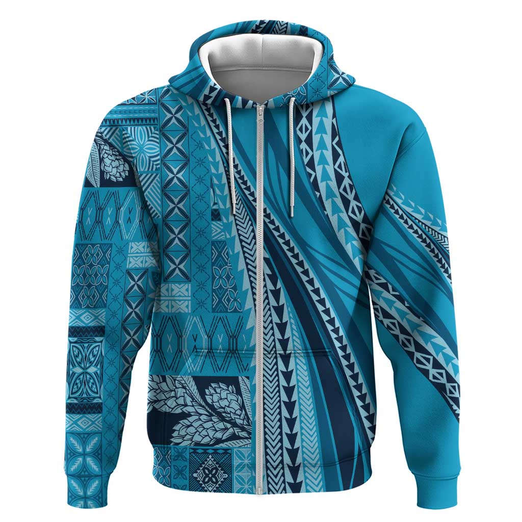 Pasifika Women's Day - Samoa Siapo Malu Tattoo Inspired Zip Hoodie Turquoise