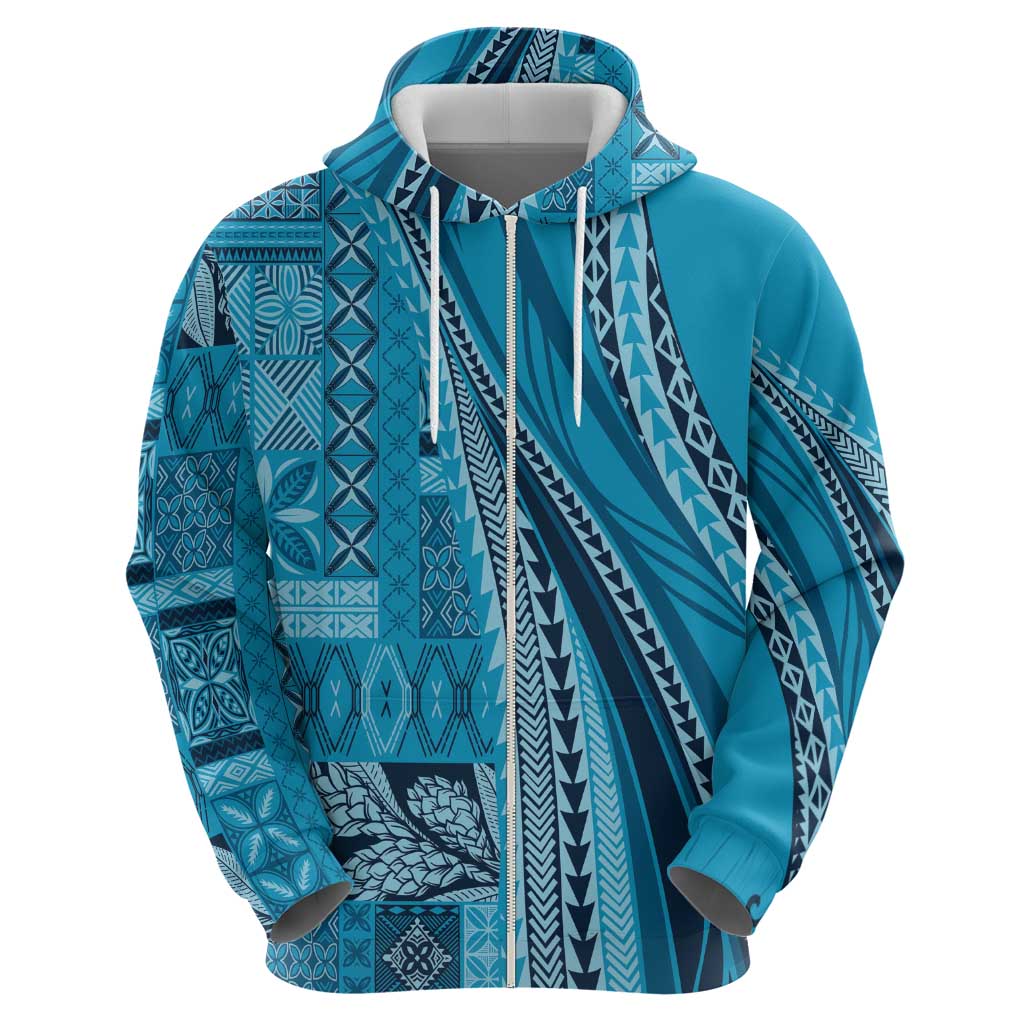 Pasifika Women's Day - Samoa Siapo Malu Tattoo Inspired Zip Hoodie Turquoise