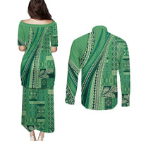 Pasifika Women's Day - Samoa Siapo Malu Tattoo Inspired Couples Matching Puletasi and Long Sleeve Button Shirt Jade