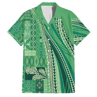 Pasifika Women's Day - Samoa Siapo Malu Tattoo Inspired Family Matching Off The Shoulder Long Sleeve Dress and Hawaiian Shirt Jade LT7 Dad's Shirt - Short Sleeve Jade - Polynesian Pride