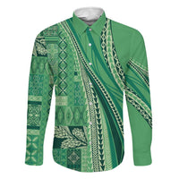 Pasifika Women's Day - Samoa Siapo Malu Tattoo Inspired Family Matching Off The Shoulder Long Sleeve Dress and Hawaiian Shirt Jade LT7 Dad's Shirt - Long Sleeve Jade - Polynesian Pride