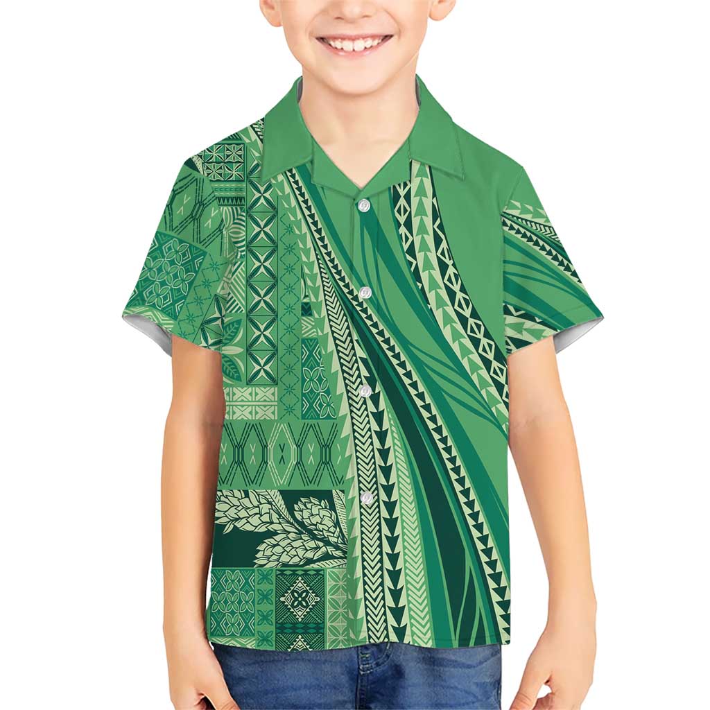 Pasifika Women's Day - Samoa Siapo Malu Tattoo Inspired Family Matching Tank Maxi Dress and Hawaiian Shirt Jade LT7 Son's Shirt Jade - Polynesian Pride