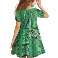 Pasifika Women's Day - Samoa Siapo Malu Tattoo Inspired Kid Short Sleeve Dress Jade