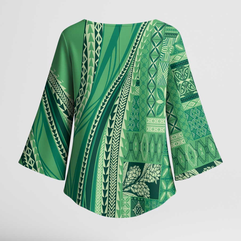 Pasifika Women's Day - Samoa Siapo Malu Tattoo Inspired Kimono Sleeve Blouse Jade