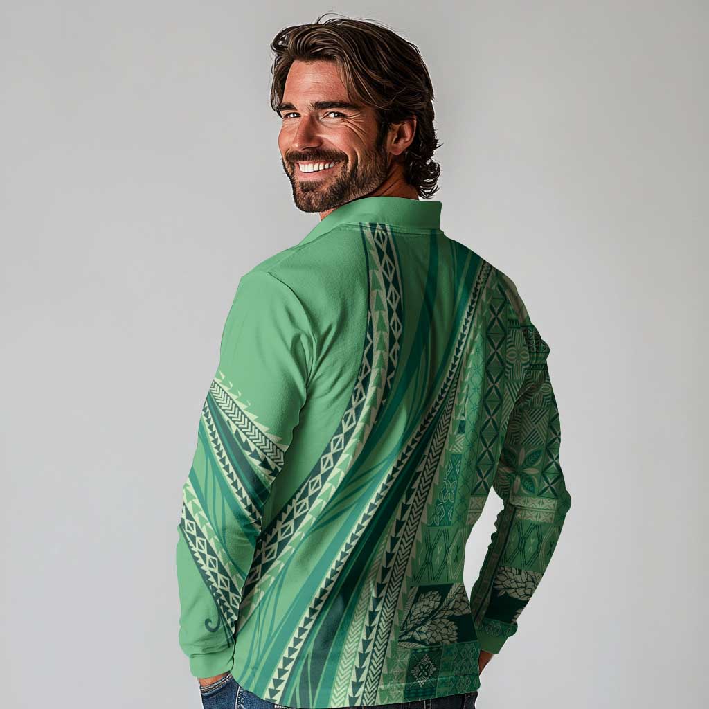 Pasifika Women's Day - Samoa Siapo Malu Tattoo Inspired Long Sleeve Polo Shirt Jade