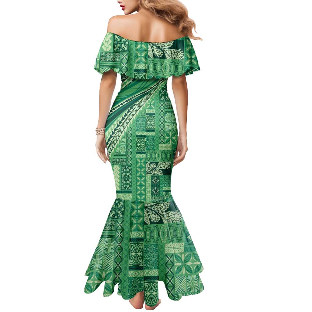 Pasifika Women's Day - Samoa Siapo Malu Tattoo Inspired Mermaid Dress Jade