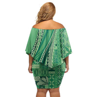 Pasifika Women's Day - Samoa Siapo Malu Tattoo Inspired Off Shoulder Short Dress Jade