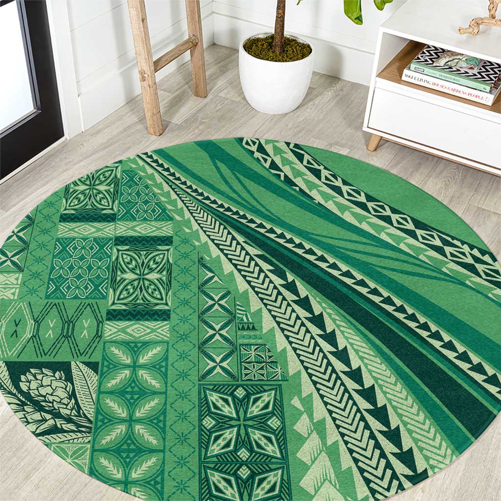 Pasifika Women's Day - Samoa Siapo Malu Tattoo Inspired Round Carpet Jade