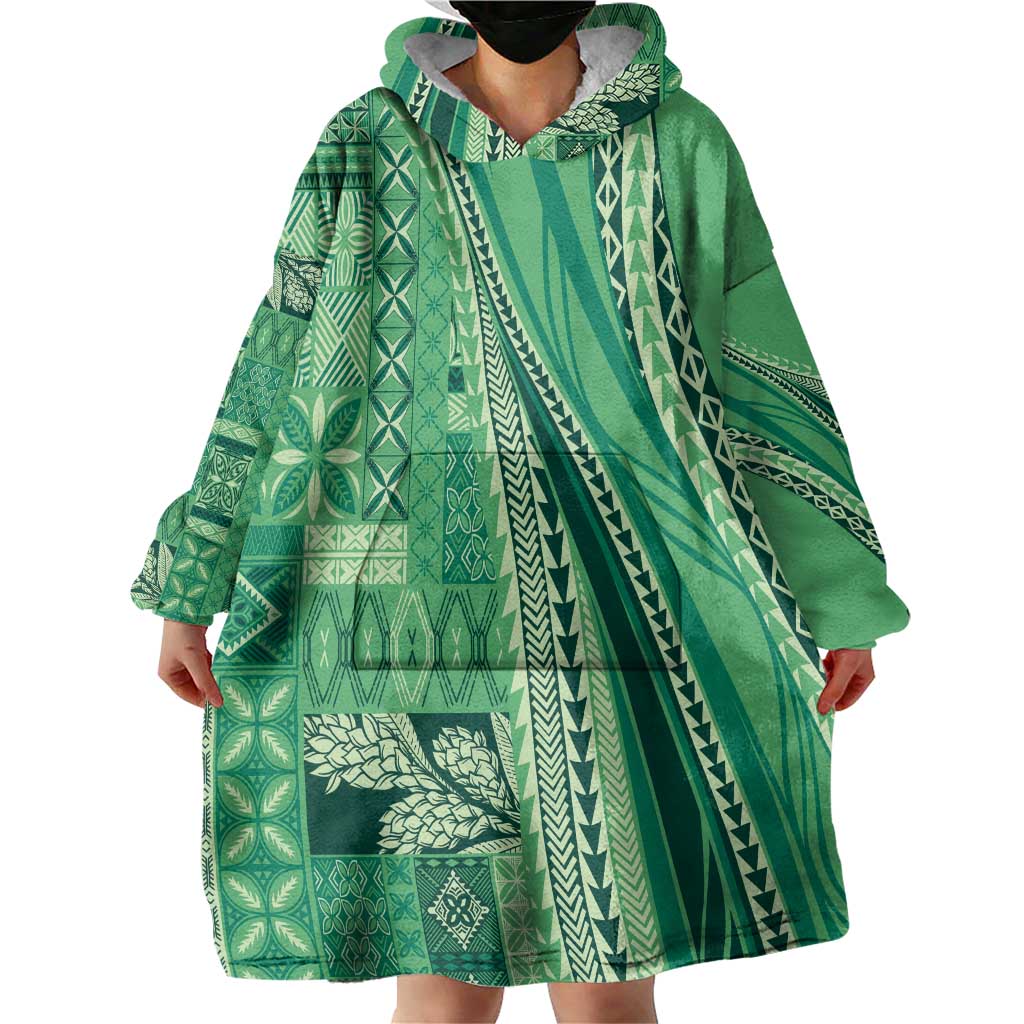 Pasifika Women's Day - Samoa Siapo Malu Tattoo Inspired Wearable Blanket Hoodie Jade