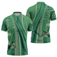 Pasifika Women's Day - Samoa Siapo Malu Tattoo Inspired Zipper Polo Shirt Jade