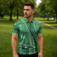 Pasifika Women's Day - Samoa Siapo Malu Tattoo Inspired Zipper Polo Shirt Jade