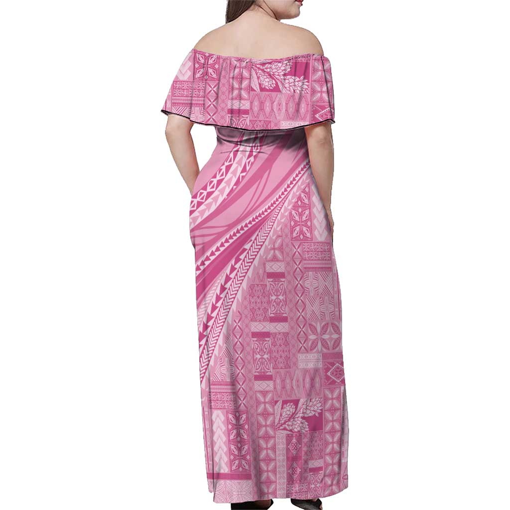 Pasifika Women's Day - Samoa Siapo Malu Tattoo Inspired Family Matching Off Shoulder Maxi Dress and Hawaiian Shirt Pink LT7 - Polynesian Pride