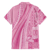 Pasifika Women's Day - Samoa Siapo Malu Tattoo Inspired Family Matching Off Shoulder Short Dress and Hawaiian Shirt Pink LT7 - Polynesian Pride