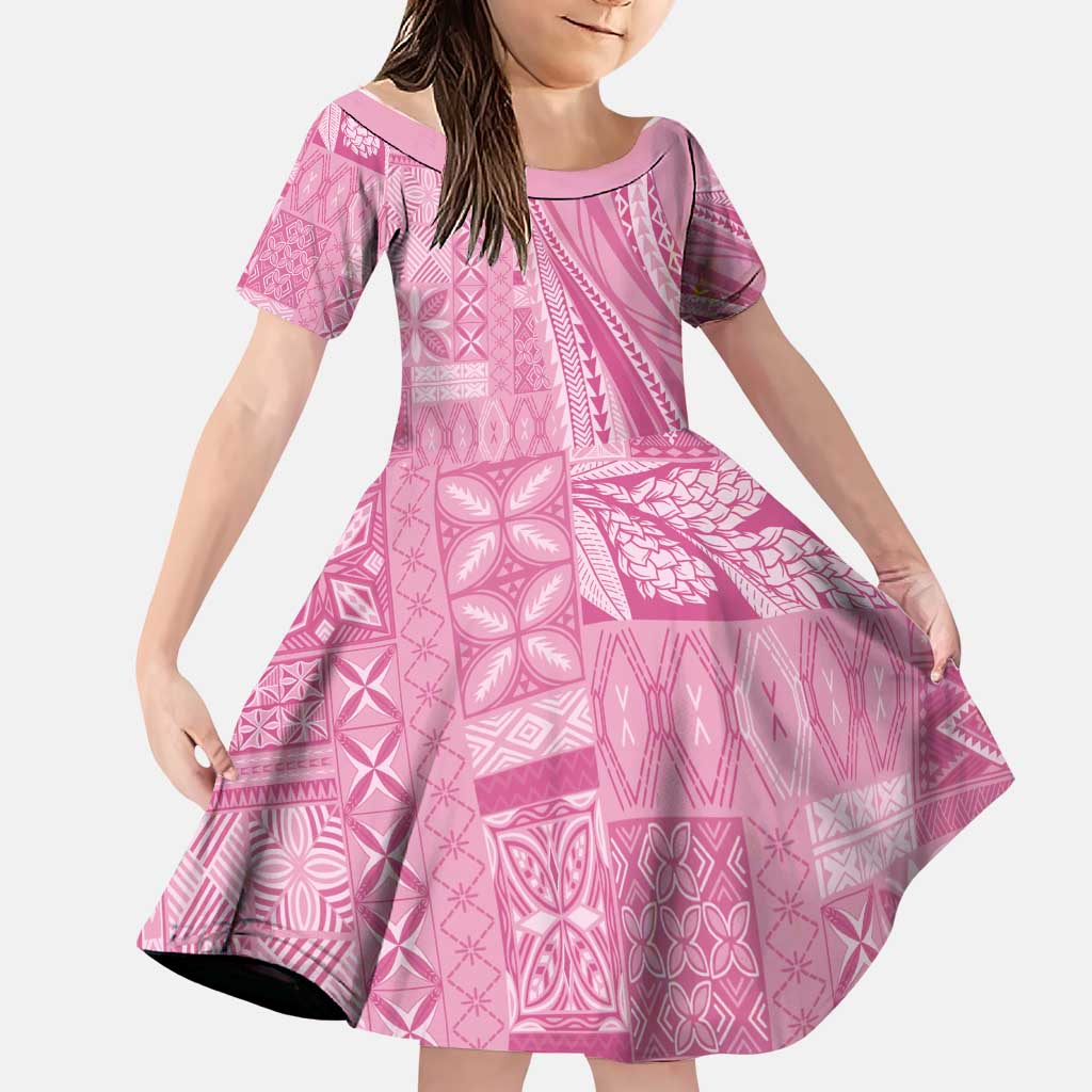 Pasifika Women's Day - Samoa Siapo Malu Tattoo Inspired Family Matching Puletasi and Hawaiian Shirt Pink LT7 Daughter's Dress Pink - Polynesian Pride
